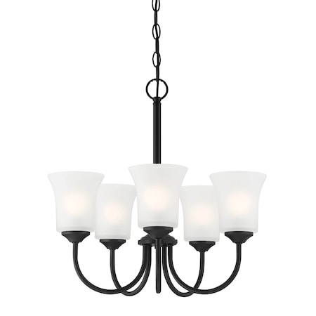 Designers Fountain Bronson 5 Light Classic Matte Black with Frosted Glass Shades Chandelier For Dining Rooms D278M-5CH-MB